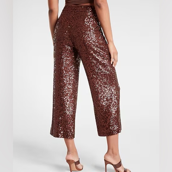 Express Black Sequin Crop Pleated High Waisted Trouser Size L NWT- Party Wear - Picture 4 of 13